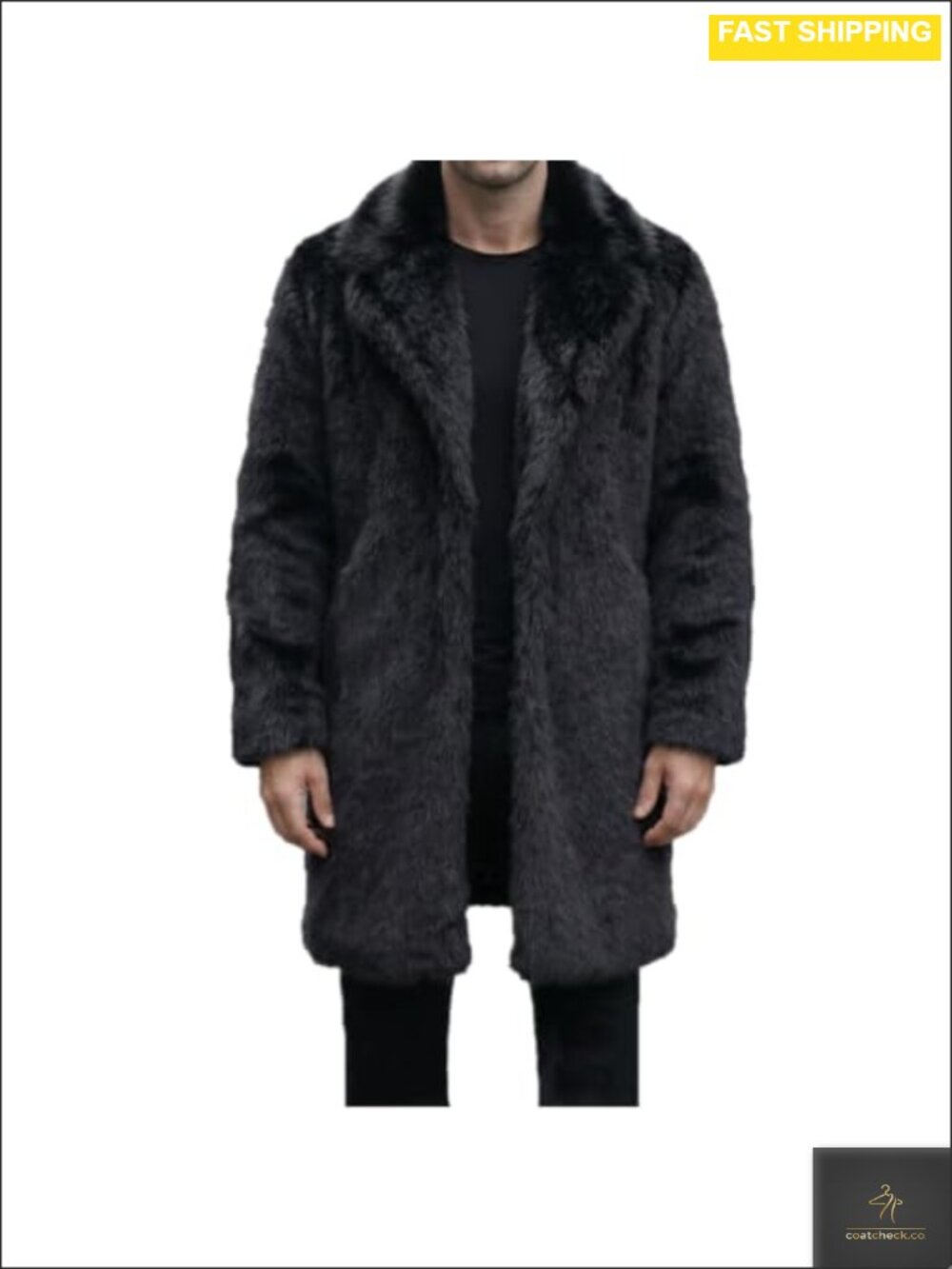 Men's Winter Long Sleeve Faux Fur Coat Jacket Overcoat